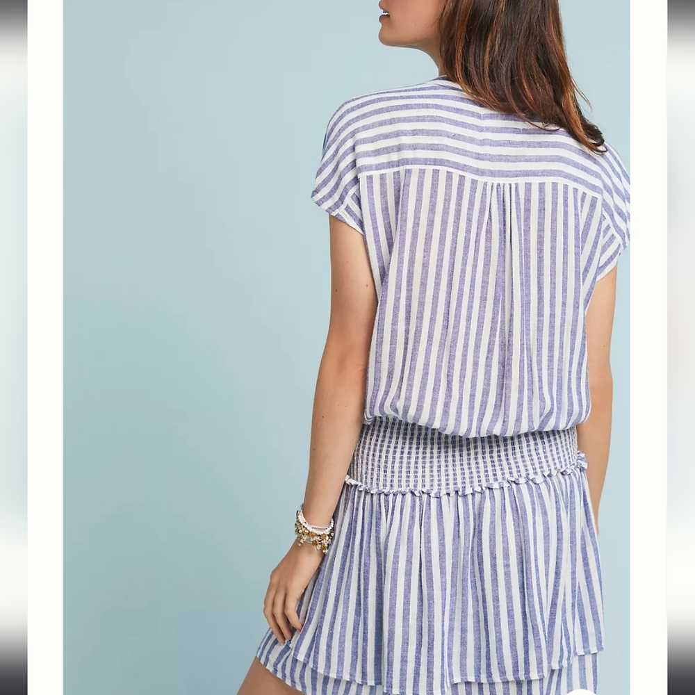 Rails Angelina Stripe Dress Smocked Waist Linen Blend - Picture 5 of 6